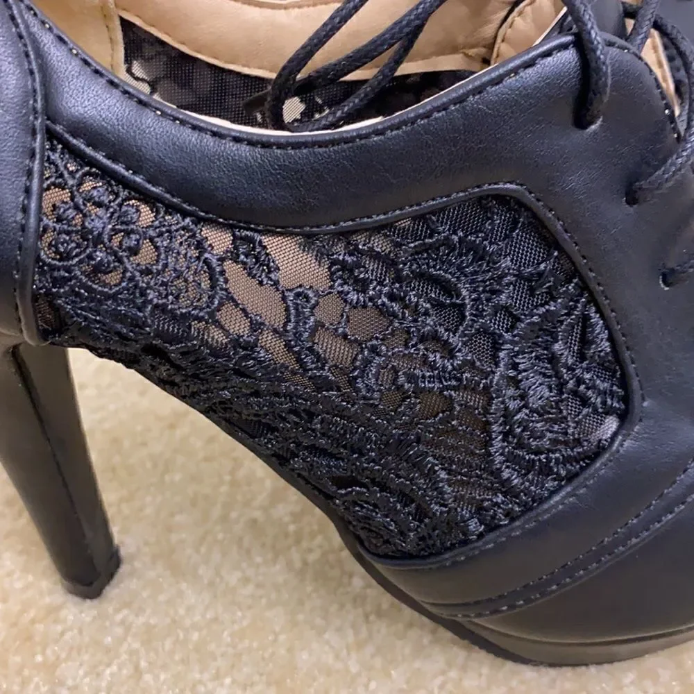 Women’s Black High Heel Booties with Lace Detail EU Size 38 US 7/7.5 NEW